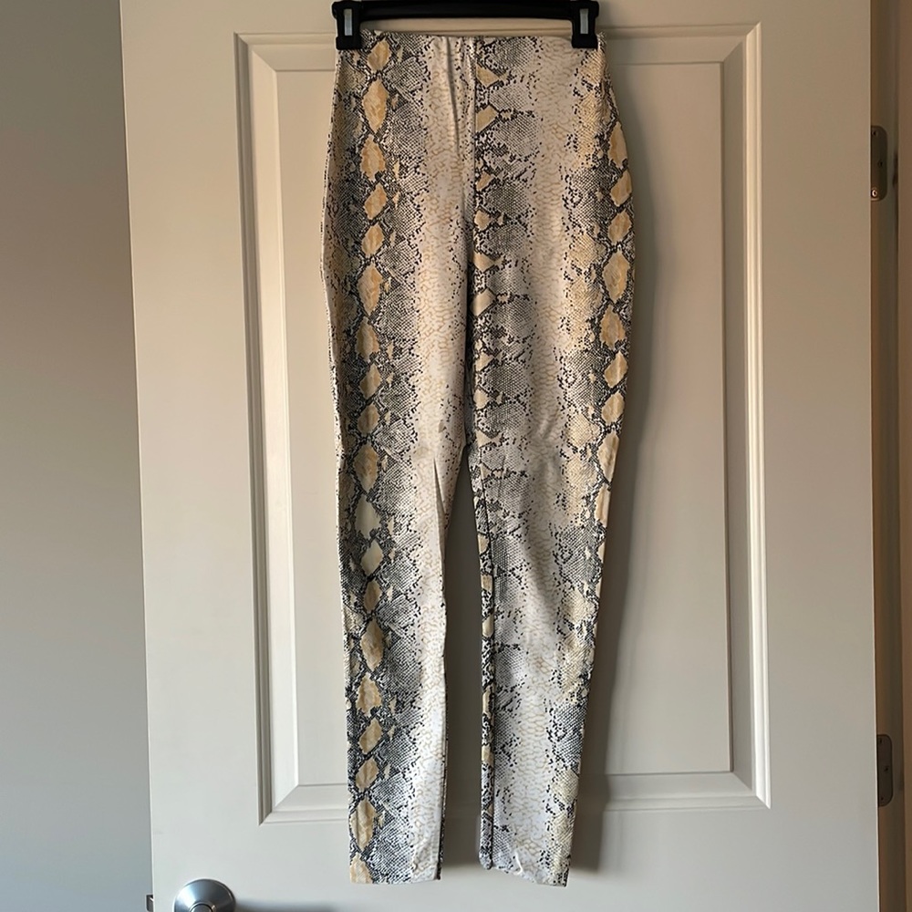 Snake print faux leather leggings